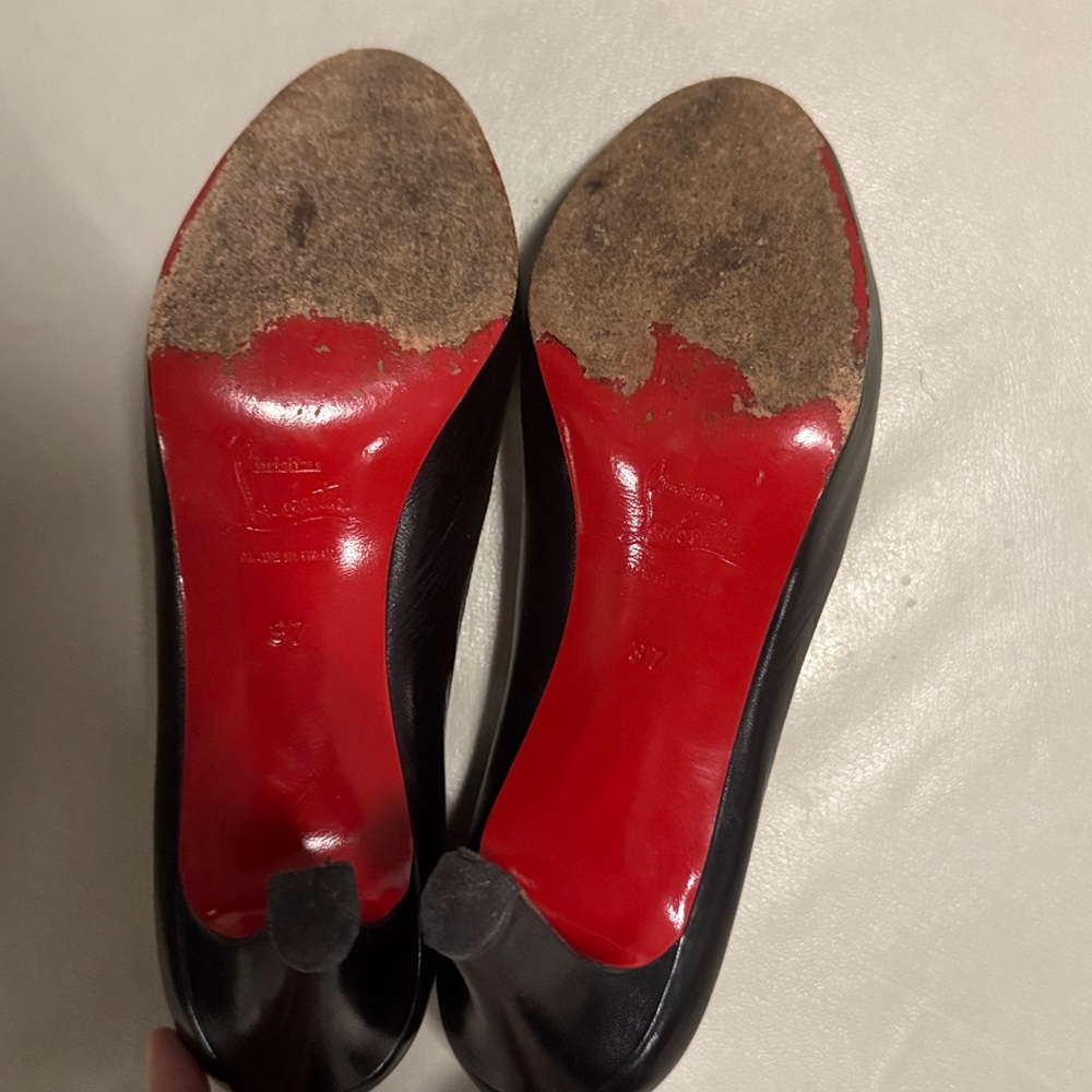 Christian Louboutin Black Leather Peep Toe Heels 37 - Picture 7 of 7